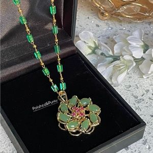 18kt Gold plated Green Jade necklace~ Jade pendant Gold necklace in gift box